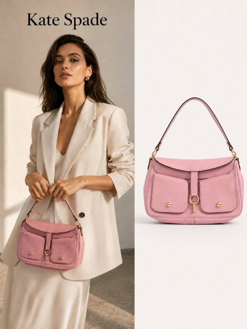 Kate Spade New York Pink Leather Shoulder Bag Purse Gold Hardware Y2K Vintage